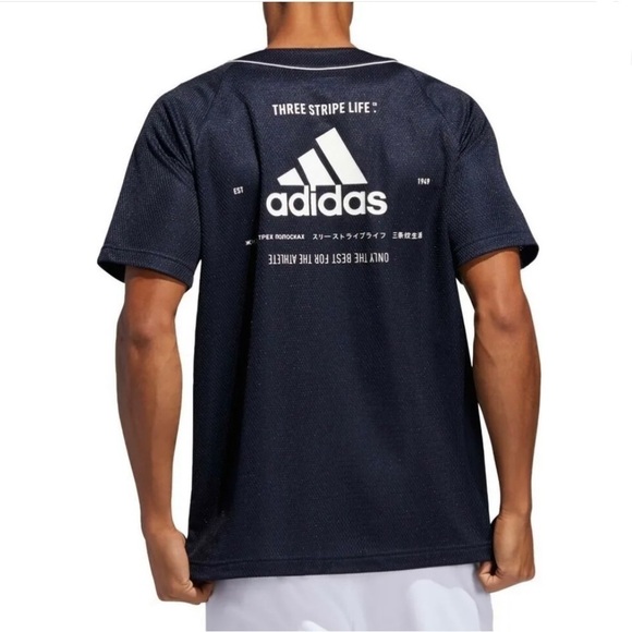 Adidas Men's Sport‎ Athletic Streetwear Jersey Blue Three Stripe - Picture 1 of 9